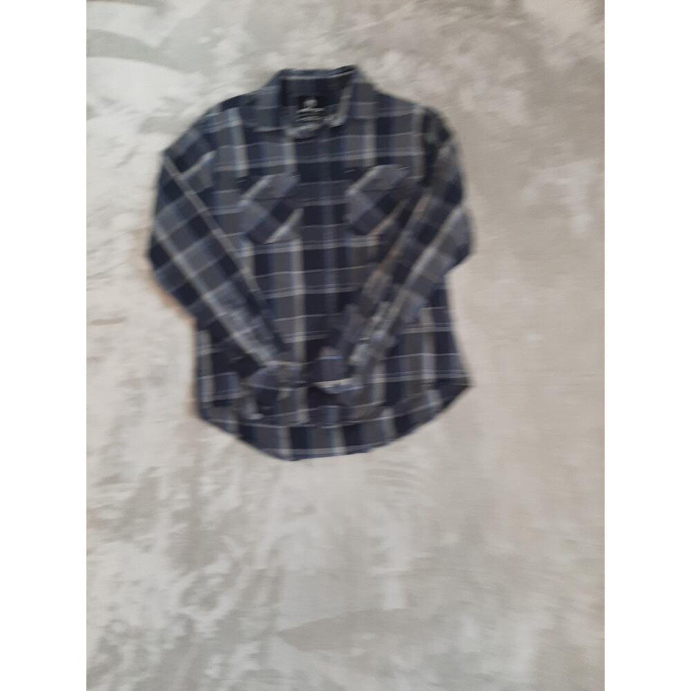 Kryptek Flannel Shirt Mens Medium Blue Gray Striped Snap Button Up Long Sleeve